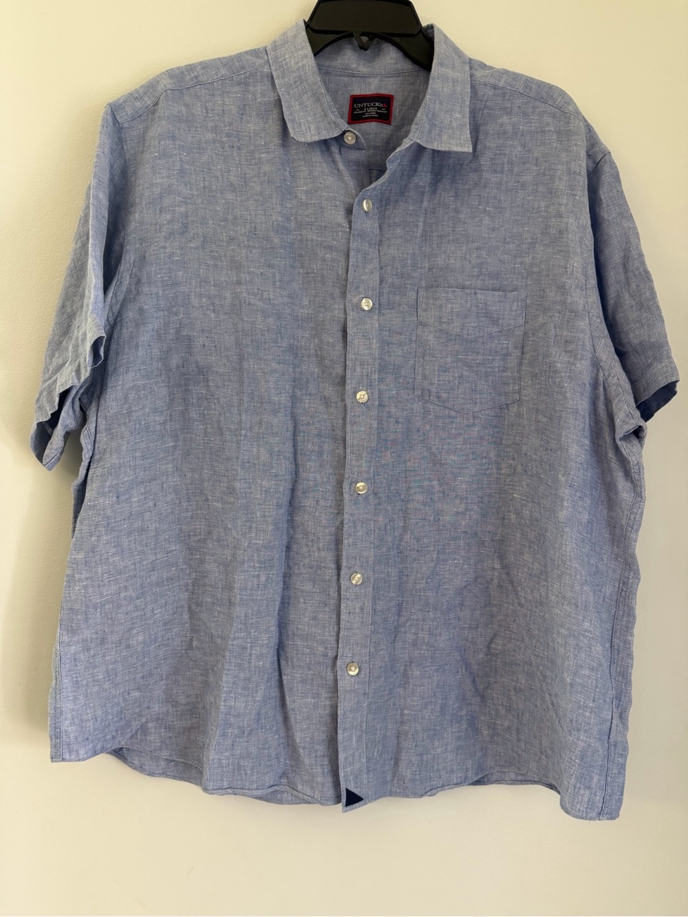 UNTUCKit Men’s XL 100% Linen Short Sleeve Button-Up Shirt – Blue – Relaxed Fit